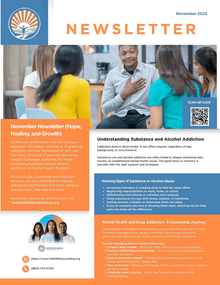 November newsletter on addiction and healing